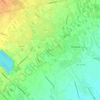 Mapa topográfico Zanella, altitude, relevo