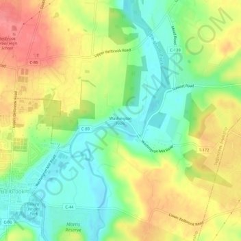 Mapa topográfico Washington Mills, altitude, relevo