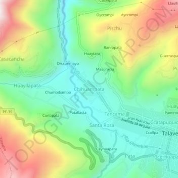 Mapa topográfico Chihuampata, altitude, relevo