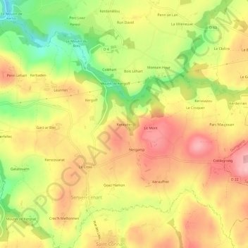 Mapa topográfico Kerauder, altitude, relevo