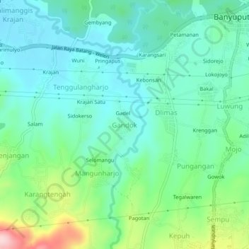 Mapa topográfico Gandok, altitude, relevo