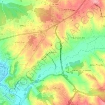 Mapa topográfico Andrinos, altitude, relevo