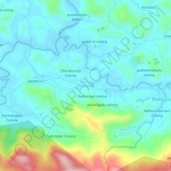 Mapa topográfico Korome, altitude, relevo