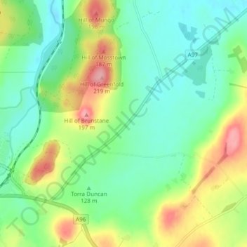 Mapa topográfico Affleck, altitude, relevo