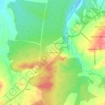 Mapa topográfico Alto das Vinhas, altitude, relevo