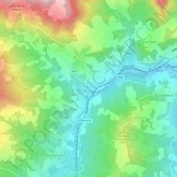 Mapa topográfico Marano sul Reno, altitude, relevo