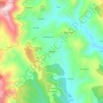 Mapa topográfico Travesas, altitude, relevo