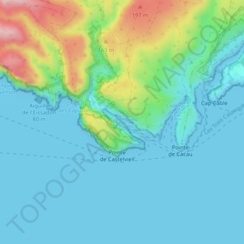 Mapa topográfico Calanque d'En-Vau, altitude, relevo