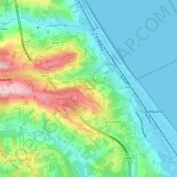Mapa topográfico Forchetta, altitude, relevo