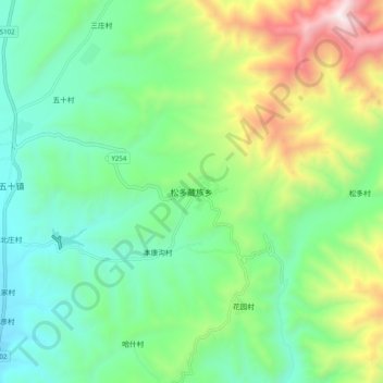 Mapa topográfico 松多藏族乡, altitude, relevo
