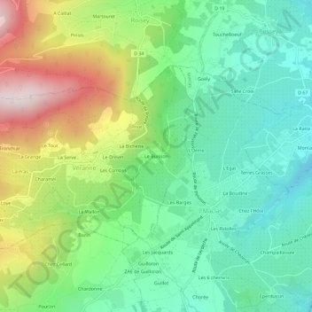 Mapa topográfico Le Buisson, altitude, relevo