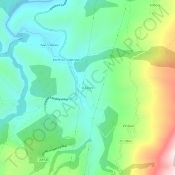 Mapa topográfico O Castro, altitude, relevo
