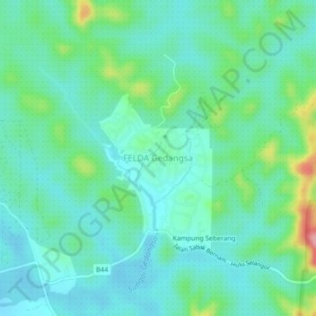 Mapa topográfico FELDA Gedangsa, altitude, relevo
