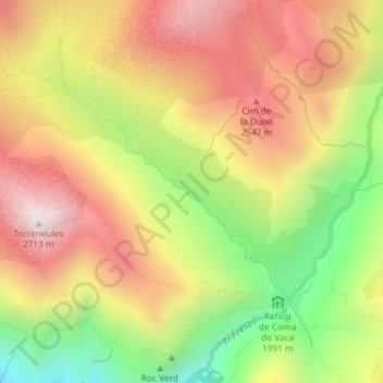 Mapa topográfico Coma de Vaca, altitude, relevo