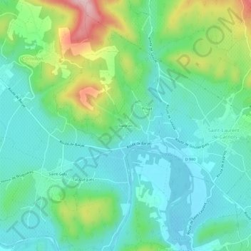 Mapa topográfico Ivagnas, altitude, relevo