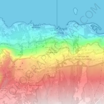 Mapa topográfico Tanque Bajo, altitude, relevo