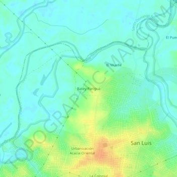 Mapa topográfico Batey Parigua, altitude, relevo