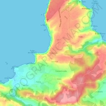 Mapa topográfico El Ferrero, altitude, relevo