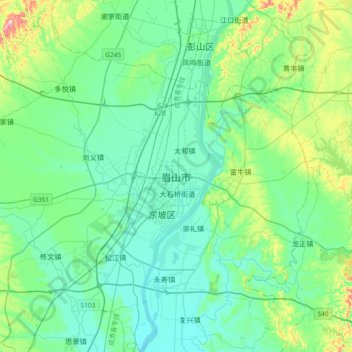 Mapa topográfico Meishan, altitude, relevo