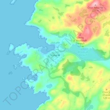 Mapa topográfico Scourie, altitude, relevo