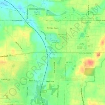Mapa topográfico Myersville, altitude, relevo