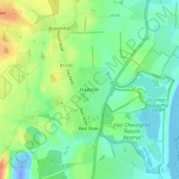 Mapa topográfico Hadston, altitude, relevo