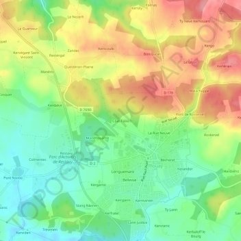 Mapa topográfico Coat-Faou, altitude, relevo