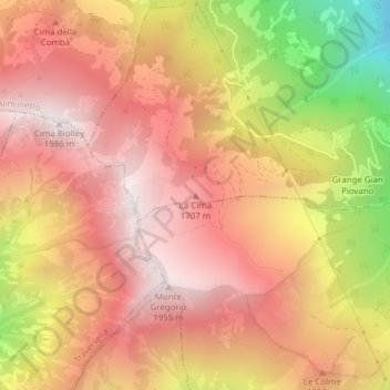 Mapa topográfico La Cima, altitude, relevo