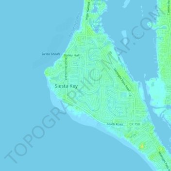 Mapa topográfico Sarasota Beach, altitude, relevo