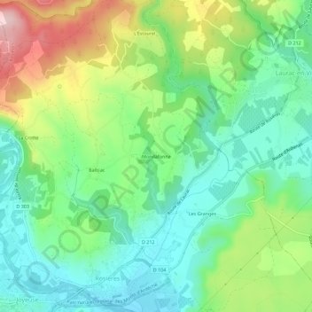 Mapa topográfico Mondafonne, altitude, relevo