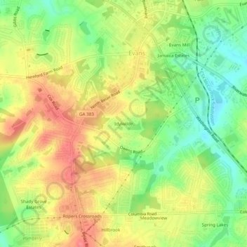 Mapa topográfico Idylwilde, altitude, relevo