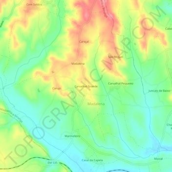 Mapa topográfico Carvalhal Grande, altitude, relevo