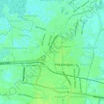 Mapa topográfico Kraton Kidul, altitude, relevo