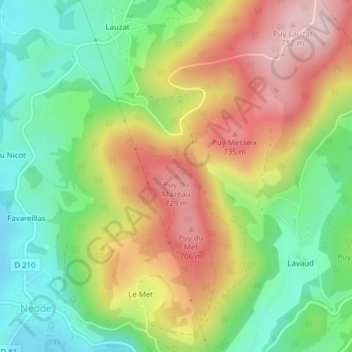 Mapa topográfico Puy du Mazeau, altitude, relevo
