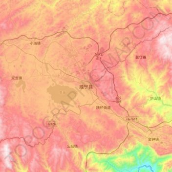 Mapa topográfico 威宁县, altitude, relevo