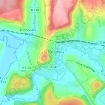 Mapa topográfico Ville basse, altitude, relevo