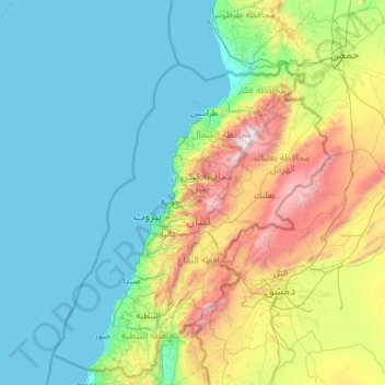 Mapa topográfico Caza of Kesrouane, altitude, relevo