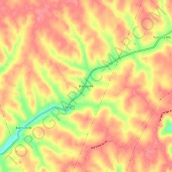 Mapa topográfico Bradysville, altitude, relevo
