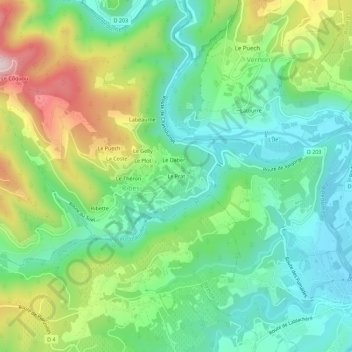 Mapa topográfico Le Prat, altitude, relevo