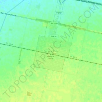 Mapa topográfico General Roca, altitude, relevo