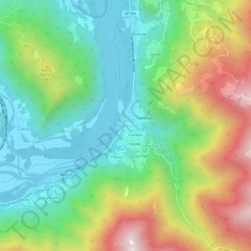 Mapa topográfico Marziai, altitude, relevo