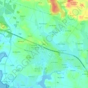 Mapa topográfico Ténac, altitude, relevo