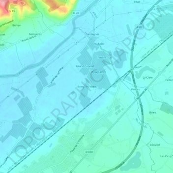 Mapa topográfico Bringues-Nord, altitude, relevo