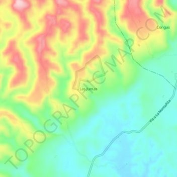 Mapa topográfico Las Juntas, altitude, relevo