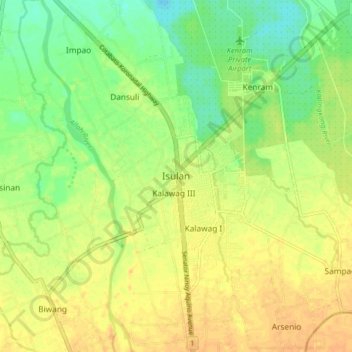 Mapa topográfico Isulan, altitude, relevo