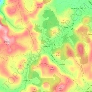 Mapa topográfico Bouceiros, altitude, relevo