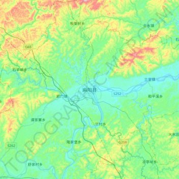 Mapa topográfico 麻阳县, altitude, relevo