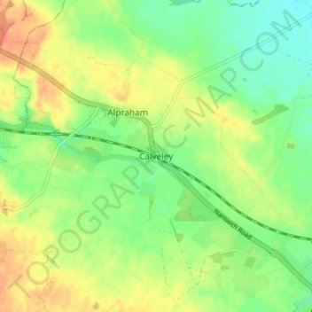 Mapa topográfico Calveley, altitude, relevo