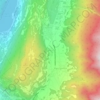 Mapa topográfico Brusino, altitude, relevo