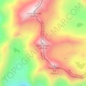 Mapa topográfico Cerro Negro, altitude, relevo